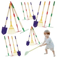 ZESTAW 4X NARZĘDZI DO OGRODU DLA DZIECI DREWNIANE ŁOPATA SZPADEL GRABIE