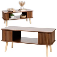 ŁAWA STOLIK KAWOWY DREWNIANY CIEMNY BRĄZ DO SALONU NOWOCZESNY Z PÓŁKĄ