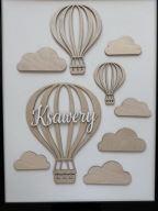 Boho dekor 3d balon Z IMIENIEM personalizowany drewniany + zestaw chmur