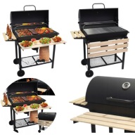 GRILL WĘGLOWY OGRODOWY DUŻY KÓŁKA POKRYWA PÓŁKA POPIELNIK TERMOMETR BECZKA