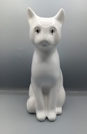 vintage - Naturalnych rozmiarów ceramiczny biały kot kotek 28cm