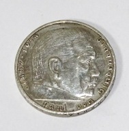 Srebrna moneta 2 marki III Rzesza Hindenburg Mennica A 1939 oryginał