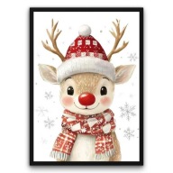 Plakat z ramą 40x50cm Rudolf w Czapce renifer święta boże narodzenie