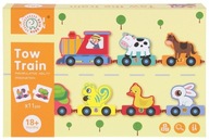 Drewniany Pociąg Kolejka Cyfry Cyferki Zwierzątka Układanka Puzzle Woreczek
