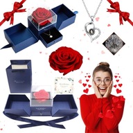 WIECZNA RÓŻA W SZKLE SZKATUŁCE I NASZYJNIK PREZENT NA WALENTYNKI DLA NIEJ