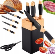 Zestaw 5 szt. noży kuchennych z NOŻYCZKAMI w bloku z OSTRZAŁKĄ Elitehoff