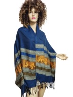 PASHMINA SZAL kaszmirowy ORIENT wzór słonie 168 x 67