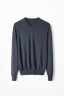 Granatowy męski sweter z dekoltem V 100% wełna dziewicza L