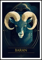 A2 GRANATOWY PLAKAT ZNAK ZODIAKU BARAN KOSMOS GALAKTYKA, DO DOMU NA PREZENT