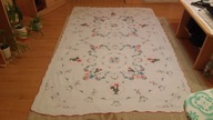 Biały obrus z nadrukiem w formie haftu krzyżykowego - 225cm x 140cm !!