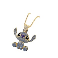 Naszyjnik Dziecięcy Piękny Duży Niebieski Lilo & Stitch Cyrkonie Złoty