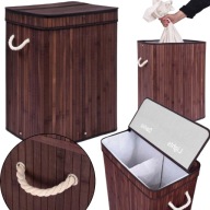 KOSZ NA PRANIE DUŻY BAMBUSOWY SKŁADANY WOLNOSTOJĄCY 2 KOMORY WYJMOWANY 100L