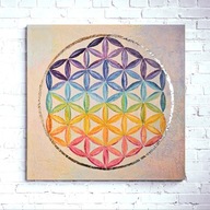 Obraz na płótnie ręcznie malowany akrylami mandala "Kwiat Życia" ze srebrom