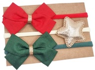 Opaski na głowę z kokardkami na święta zielona czerwona i gwiazdka