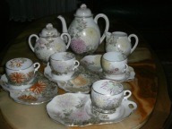 KUTANI EGGSHELL HAND PAINTED WIEKOWY SERWIS CIENKIE FILIŻANKI