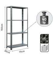 REGAŁ MAGAZYNOWY Metalowy UDŹWIG 160KG 150x75x30 4 PÓŁKI do SPIŻARNI