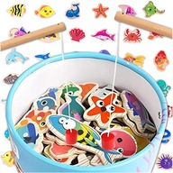 GRA ŁOWIENIE RYBEK ZRĘCZNOŚCIOWA XL MAGNES KLOCKI DREWNIANE PUZZLE 2 WĘDKI