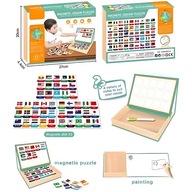 PUZZLE DREWNIANE MAGNETYCZNE MAPA ŚWIATA 45 FLAG PAŃSTW DLA DZIECI