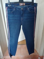 spodnie dżins janina skinny 44 rurki średni stan niebieskie lampasy