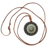 Naszyjnik wisiorek Elficki Amulet MANDALA w drewnianej oprawie natural boho
