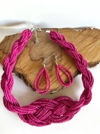 Naszyjnik kolczyki komplet biżuterii Fuksja