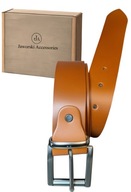 Pasek męski skórzany sokrates naturalny stal nierdzewna stainless steel