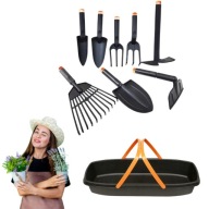 ZESTAW NARZĘDZI OGRODOWYCH KOSZYK ŁOPATKI WIDEŁKI DO TRAWNIKA OGRODU 10SZT