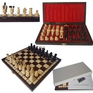 Szachy Drewniane Królewskie Klasyczna Gra na Prezent w Walizce z Wkładkami