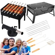 FULL ZESTAW GRILL WĘGLOWY TURYSTYCZNY SKŁADANY PRZENOŚNY OGRODOWY AKCESORIA