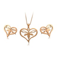 Złoty Komplet SERCE SERDUSZKO Łańcuszek PUDEŁKO na prezent kolczyki STAL