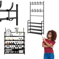 STOJAK PÓŁKA REGAŁ NA BUTY OBUWIE KURTKI CZARNY STOJĄCY WYSOKI Z 4 PÓŁKAMI