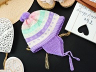 Fashion - liliowa zimowa czapeczka pompony r 74/80