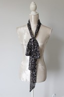 Cienki szalik w panterkę czarny szyfon wąska apaszka długi skinny scarf