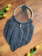 Łapacz snów grafitowy puszysty Makrama piórka Boho antracyt