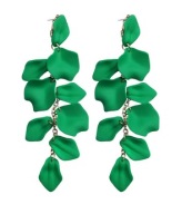 Kolczyki Długie Płatki Róż Satynowe Zielone lekkie
