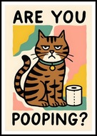 A3 ŚMIESZNY PLAKAT DO ŁAZIENKI TOALETY WC Z KOTEM KOT, ARE YOU POOPING?