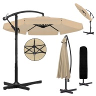 PARASOL OGRODOWY DUŻY Z WYSIĘGNIKIEM PODSTAWĄ BEŻOWY 350 CM + POKROWIEC