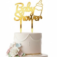 topper na tort dekoracja BABY złote lustro plexa impreza