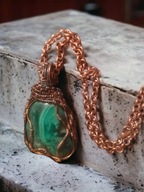 Malachit...Unikalny duży wisiorek handmade z łańcuszkiem z malachitu