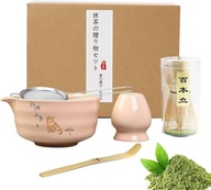 ZESTAW RÓŻOWY DO ROBIENIA MATCHY 5-CZESCIOWY NA HERBATE MATCHA PREZENTOWY