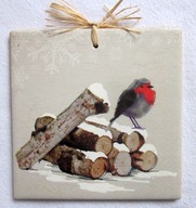 Robótkownia Kafelek obrazek 15x15 Ptak ptaki Rudzik i pniaki