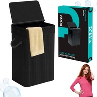 KOSZ NA PRANIE NA BIELIZNĘ BAMBUSOWY SKŁADANY WĄSKI CZARNY 72L DUŻY