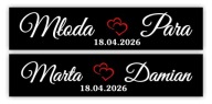 Tablice ślubne na auto czarne - MŁODA PARA - IMIONA - DATA -- 2 szt