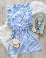 Sukienka prosta w kratę z paskiem oversize 146cm 100% bawełna