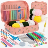 ZESTAW DO SZYDEŁKOWANIA Z WŁÓCZKĄ SZYDEŁKO ZNACZNIKI AKCESORIA ETUI 59el.