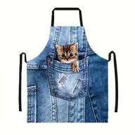 Fartuch kotek w kieszonce ,jeans niebieski modny anime dziecięcy kuchenny