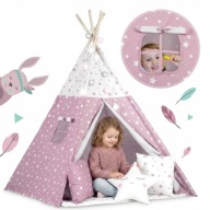 NAMIOT DLA DZIECI TIPI DLA DZIEWCZYNKI DOMEK GRATIS LAMPKI PODUSZKI RÓŻOWY