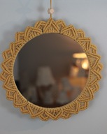 Lustro fi 30cm, makramowe, ozdobne, rękodzieło, oplot - musztarda, ochra