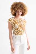 T-shirt damski żółty regular fit ze wzorem z fakturą rozmiar L