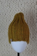 Wełniana czapka Eskimo - rękodzieło, S, curry, ciepła, gruba